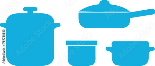 Cyan Kitchen Cookware Icons. Solid, filled icon set of kitchen cookware