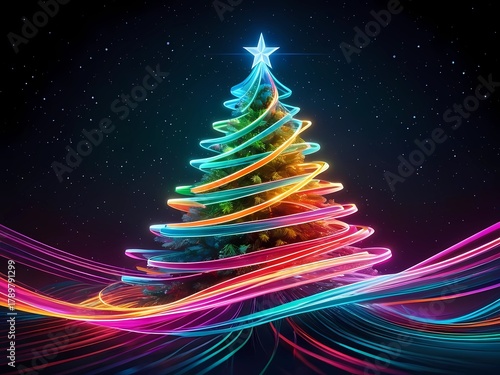 An abstract Christmas artwork where the concept of “festive energy” becomes visible waves