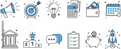 Business Elements on Transparent Background, Banking, Financial, Marketing Icons