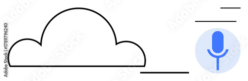 Cloud outline paired with microphone icon suggesting voice-enabled technology integration. Ideal for apps, AI, storage, voice command, cloud computing, smart assistants, workflow systems. Clean flat