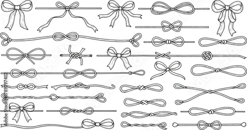 Collection of Ornamental Bows and Knots Illustrations on Transparent Background