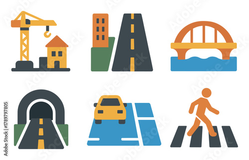 Colorful Roadwork Icons Grid