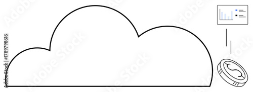 Cloud outline with financial graph and coin element representing data analysis, cost efficiency, and digital transformation. Ideal for finance, tech startups, innovation, IT, ecommerce, investment
