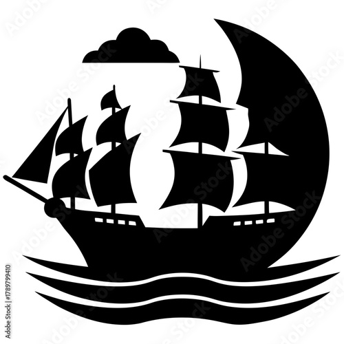 sailing ship on a black vector 