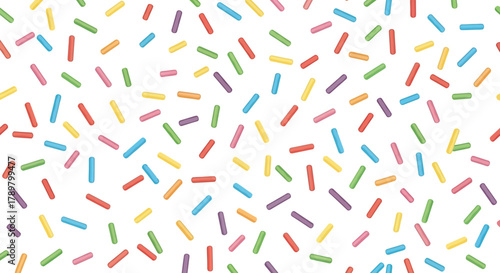 Colorful Sprinkles Seamless Pattern on White Background, Holiday Dessert Topping