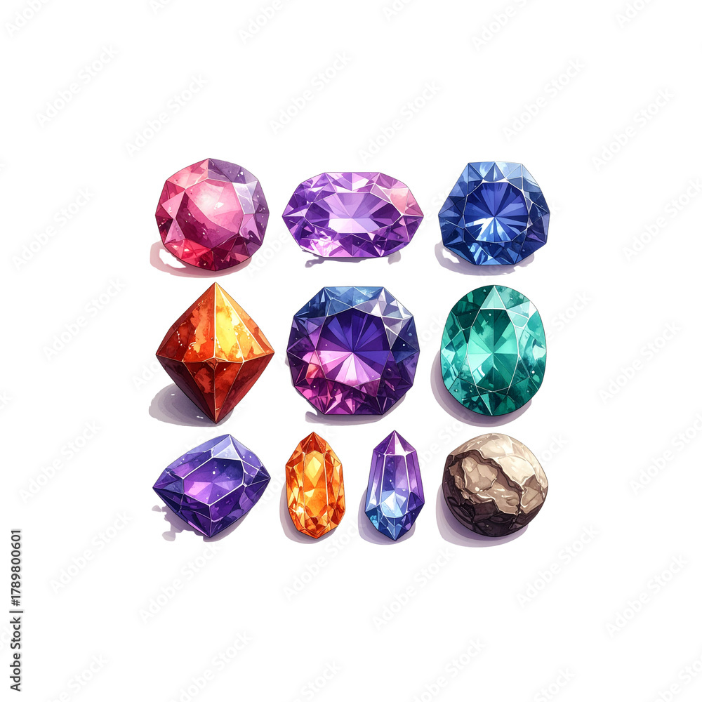 Fototapeta premium Transparent and separated round diamond set, colorful gemstones on white background