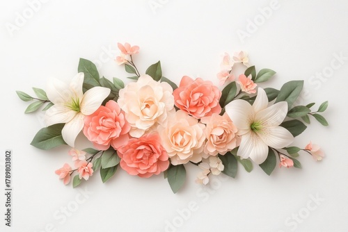 Flowers composition. Frame made of flowers on white background. Flat lay, top view, copy space