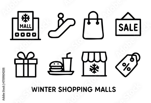 Families enjoy winter activities at shopping malls, featuring festive decorations, sales signs, delicious treats, and fun for everyone. Perfect for holiday shopping and seasonal fun.