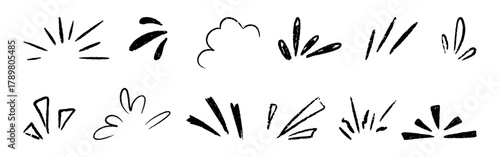 Expressive exclamation comic manga effect doodle. Twinkle line element with sparkle ray and surprise burst. Chalk sunburst shine and hand drawn highlight for attention mark. Vector illustration