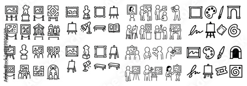 Art gallery icons collection in black and white