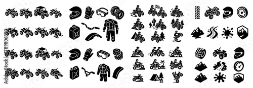 Off-road adventure icons collection in black