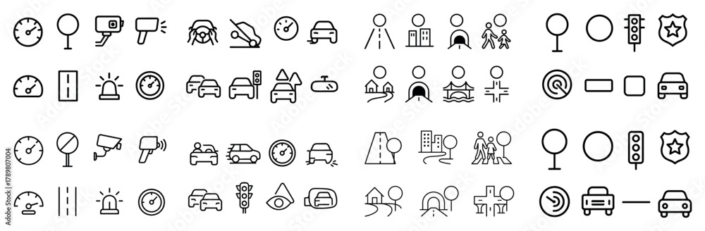 Fototapeta premium Traffic and road safety icon set collection