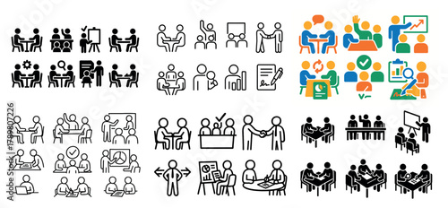 Business meeting icons in various styles