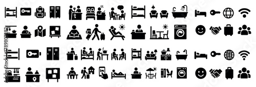Hostel life icons collection for travel and stay