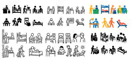 Stick figure icons of everyday activities
