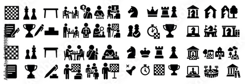 Chess icons set featuring pieces and players