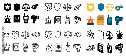 Law enforcement icons collection in various styles