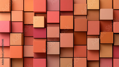 Geometric square layered orange red abstract 3D pattern background design modern block structure