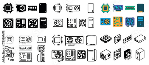 Diverse computer hardware icons collection