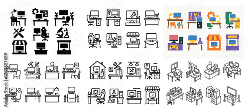 Diverse office and work-from-home icons collection