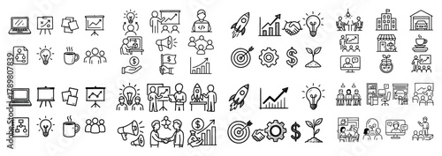 Business and education icon set collection overview