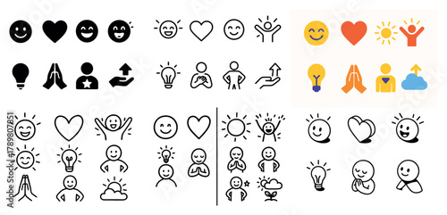 Diverse happy icons collection with emojis and symbols