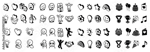 Black and white emoji collection for messaging
