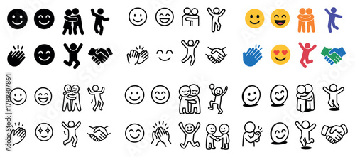 Diverse emoji set of faces and gestures styles