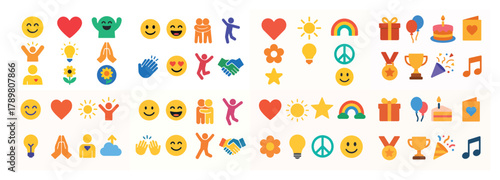 Colorful emoji collage with various symbols