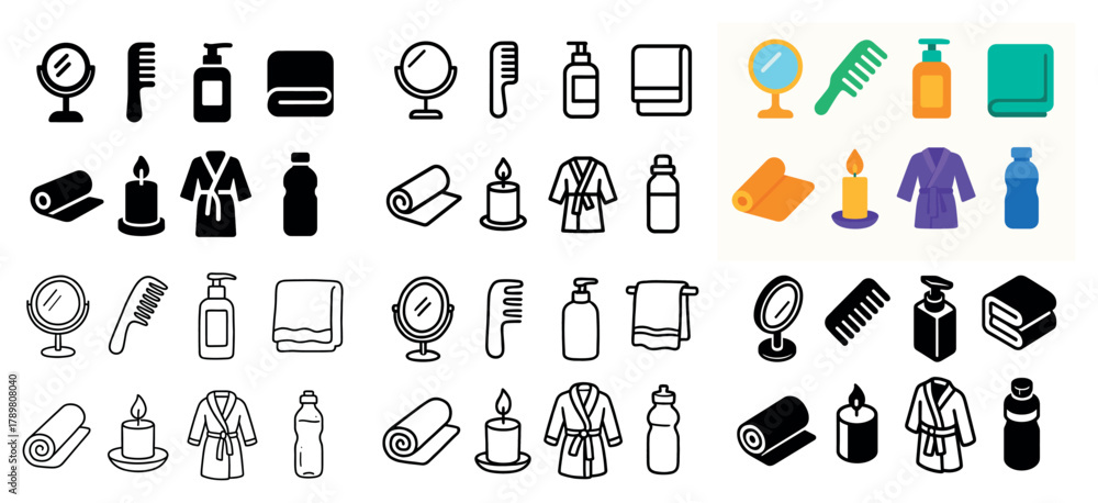 Naklejka premium Spa and grooming icons for self-care essentials