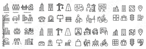 Urban development icons set for city infrastructure