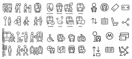 Public transportation icons in black and white