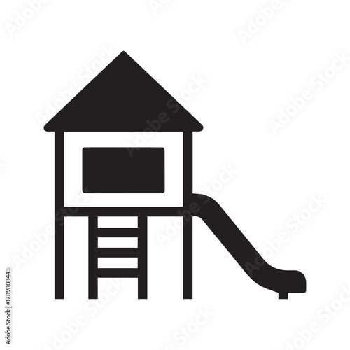 Playground slide icon. Kids park equipment symbol. Children's play area silhouette. Vector glyph for recreation and fun.
