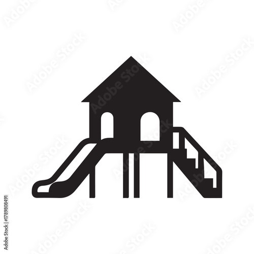 Playground slide icon. Kids park equipment symbol. Children's play area silhouette. Vector glyph for recreation and fun.

