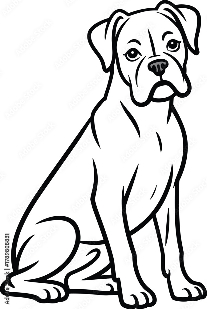 Fototapeta premium Black and white illustration of a boxer dog sitting