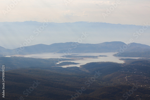 View of Lake Tkibuli from a mountain, Georgia.