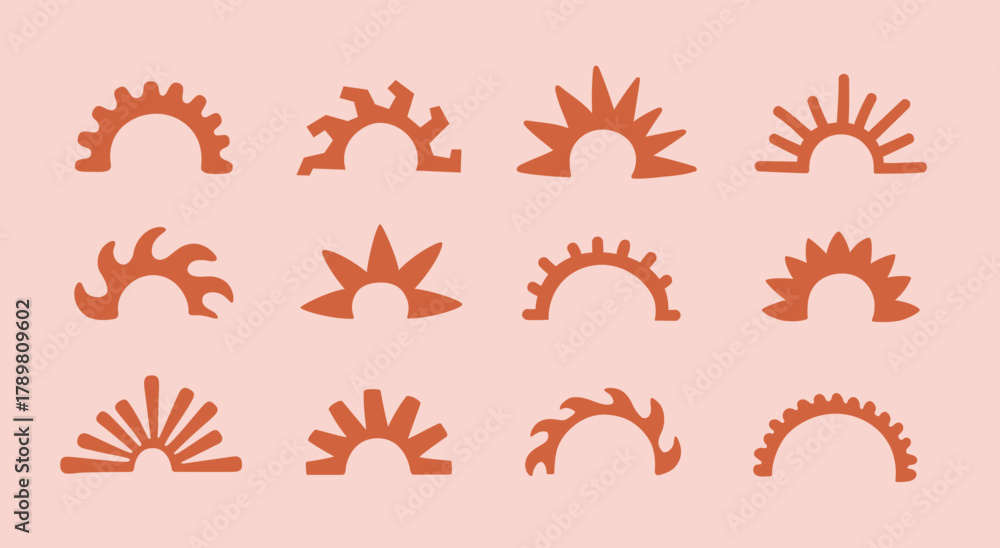 Obraz premium Hand drawn abstract modern sun silhouette for logo, badge, card design. Hippie style vintage sunset, sunrise vector element