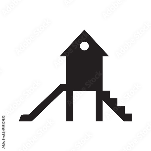 Playground slide icon. Kids park equipment symbol. Children's play area silhouette. Vector glyph for recreation and fun.
