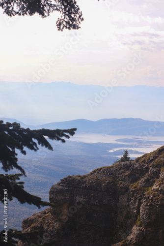 View of Lake Tkibuli from a mountain, Georgia.