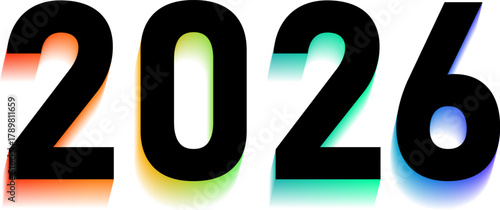 Digital representation of the year 2026 with rainbow shadow