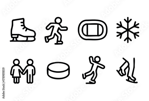 People engage in ice skating at a local winter rink, enjoying the cold weather with friends and family. Snowflakes add to the enchanting atmosphere of the season.