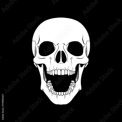 Skull with Open Mouth Vector Illustration, Ideal for themes related to horror, Halloween, death, rock music, or gothic design.