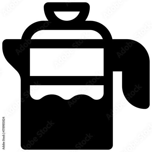 Coffee press. Outlined stroke vector icon with black-filled details.