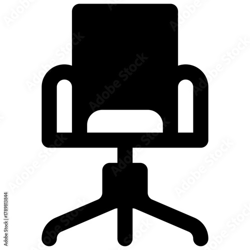 Desk chair. Outlined stroke vector icon with black-filled details.