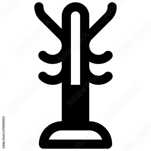 Coat rack. Outlined stroke vector icon with black-filled details.
