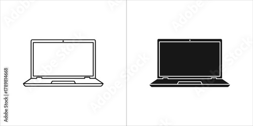 Two icons of a laptop computer, one outline and one filled