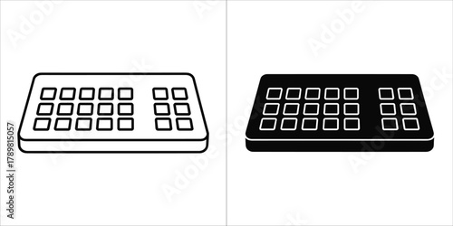 Minimalist icon of a macro pad keyboard, showcasing both a black and white version