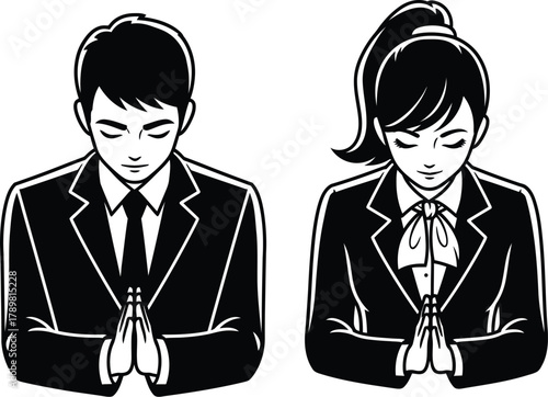 Business professionals showing respect and gratitude with prayer hands gesture