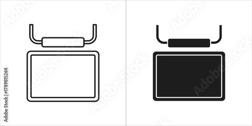 Display screen icon set, representing technology and communication