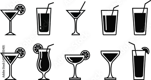 Diverse cocktail and drink icons for vibrant bar and party designs